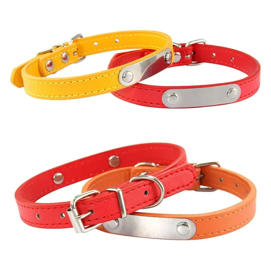Collier de chien personnalisé avec nom sculpté, ID, Anti-perte, solide, en cuir PU, pour petits, moyens et grands chiens, chiot, chat