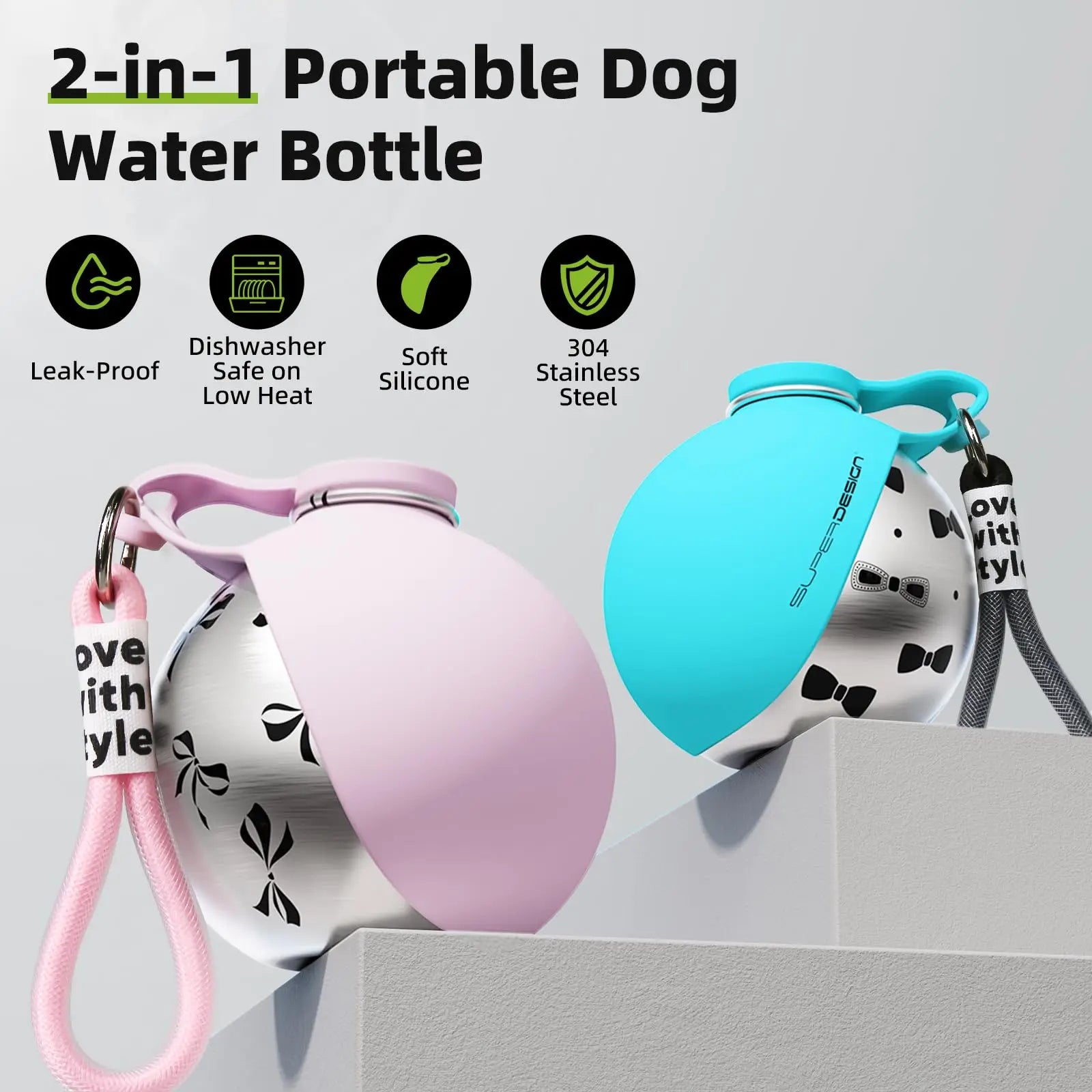 Paws & Loves™ AquaGo – Bouteille d'eau portable 2-en-1 pour chien
