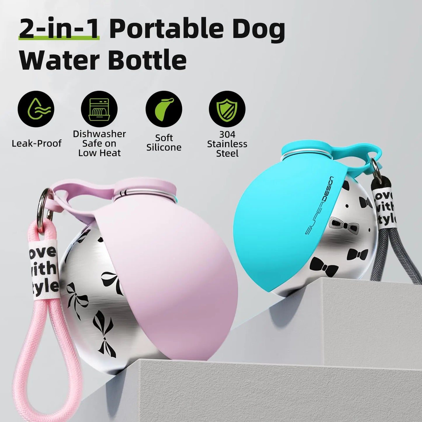 Paws & Loves™ AquaGo – Bouteille d'eau portable 2-en-1 pour chien
