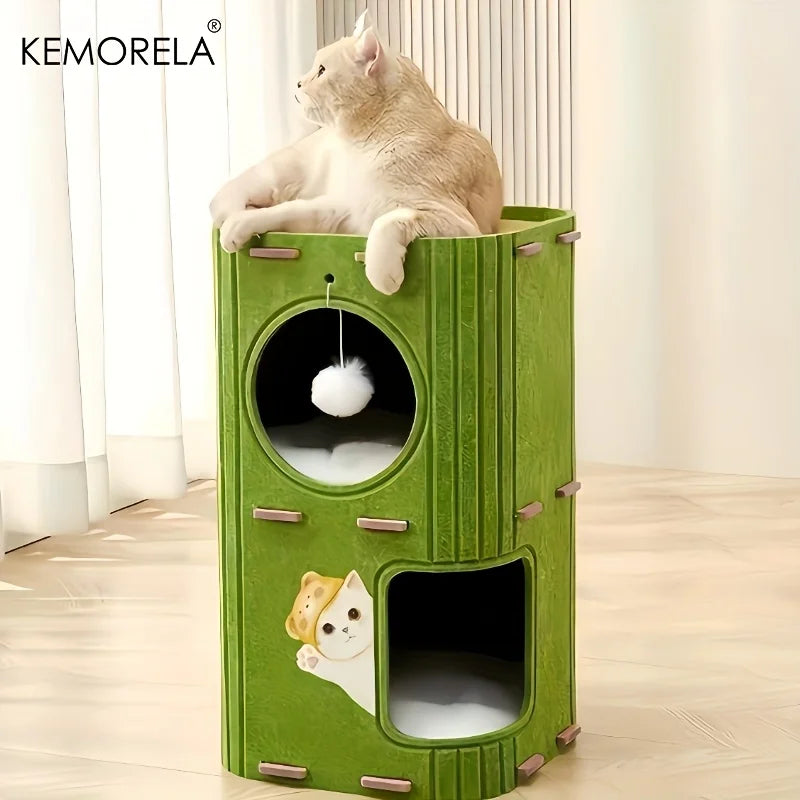Arbre à chat 3D en forme d'arbre avec condo spacieux, griffoirs et jouets suspendus