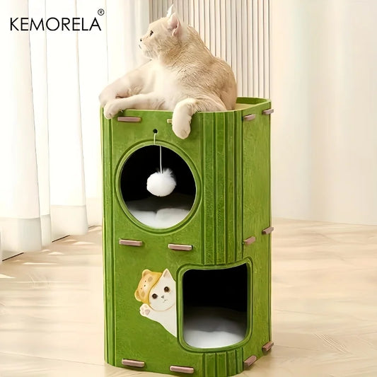 Arbre à chat 3D en forme d'arbre avec condo spacieux, griffoirs et jouets suspendus
