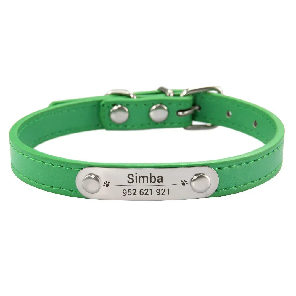 Collier de chien personnalisé avec nom sculpté, ID, Anti-perte, solide, en cuir PU, pour petits, moyens et grands chiens, chiot, chat