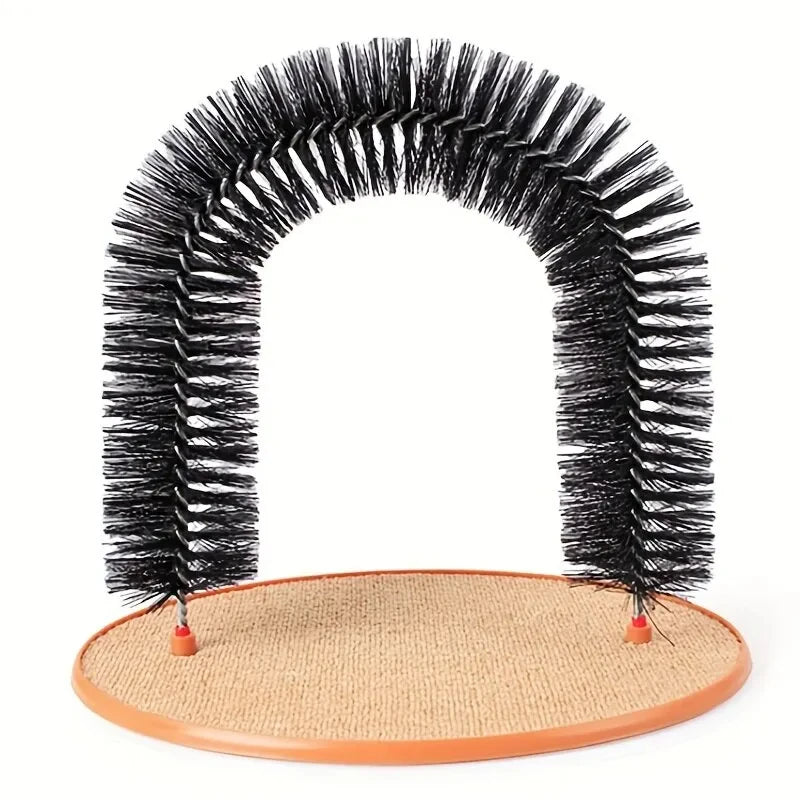 Jouet de toilettage auto-grooming pour chat avec arche de massage et tapis à gratter