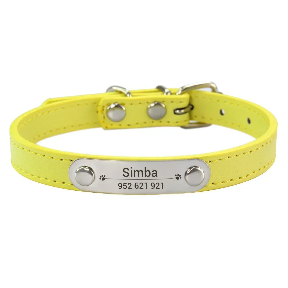 Collier de chien personnalisé avec nom sculpté, ID, Anti-perte, solide, en cuir PU, pour petits, moyens et grands chiens, chiot, chat