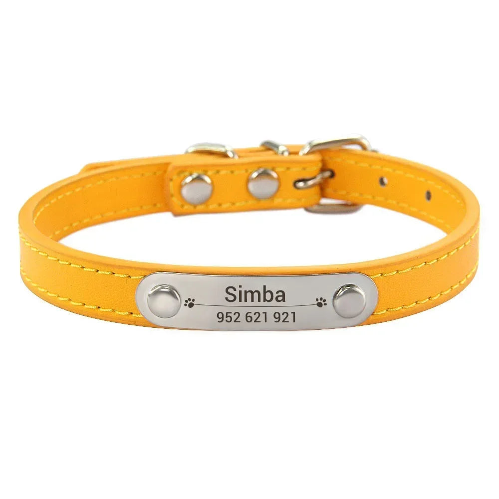 Collier de chien personnalisé avec nom sculpté, ID, Anti-perte, solide, en cuir PU, pour petits, moyens et grands chiens, chiot, chat