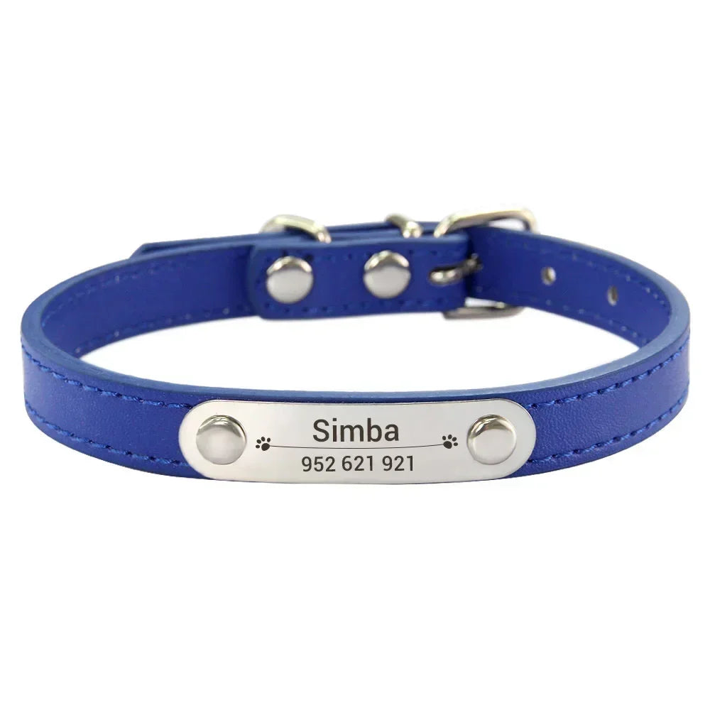 Collier de chien personnalisé avec nom sculpté, ID, Anti-perte, solide, en cuir PU, pour petits, moyens et grands chiens, chiot, chat