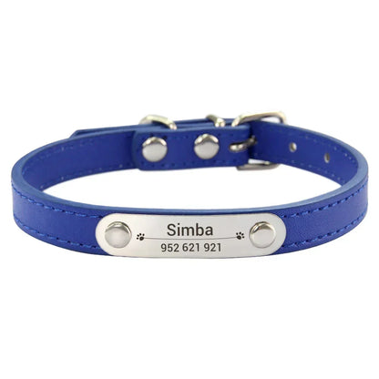 Collier de chien personnalisé avec nom sculpté, ID, Anti-perte, solide, en cuir PU, pour petits, moyens et grands chiens, chiot, chat