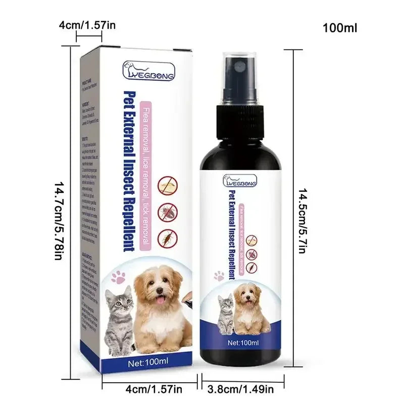 Vaporisateur anti-tiques pour chiens et chats, contrôle des tiques, bouteille de 100ml, animaux de compagnie et usage domestique