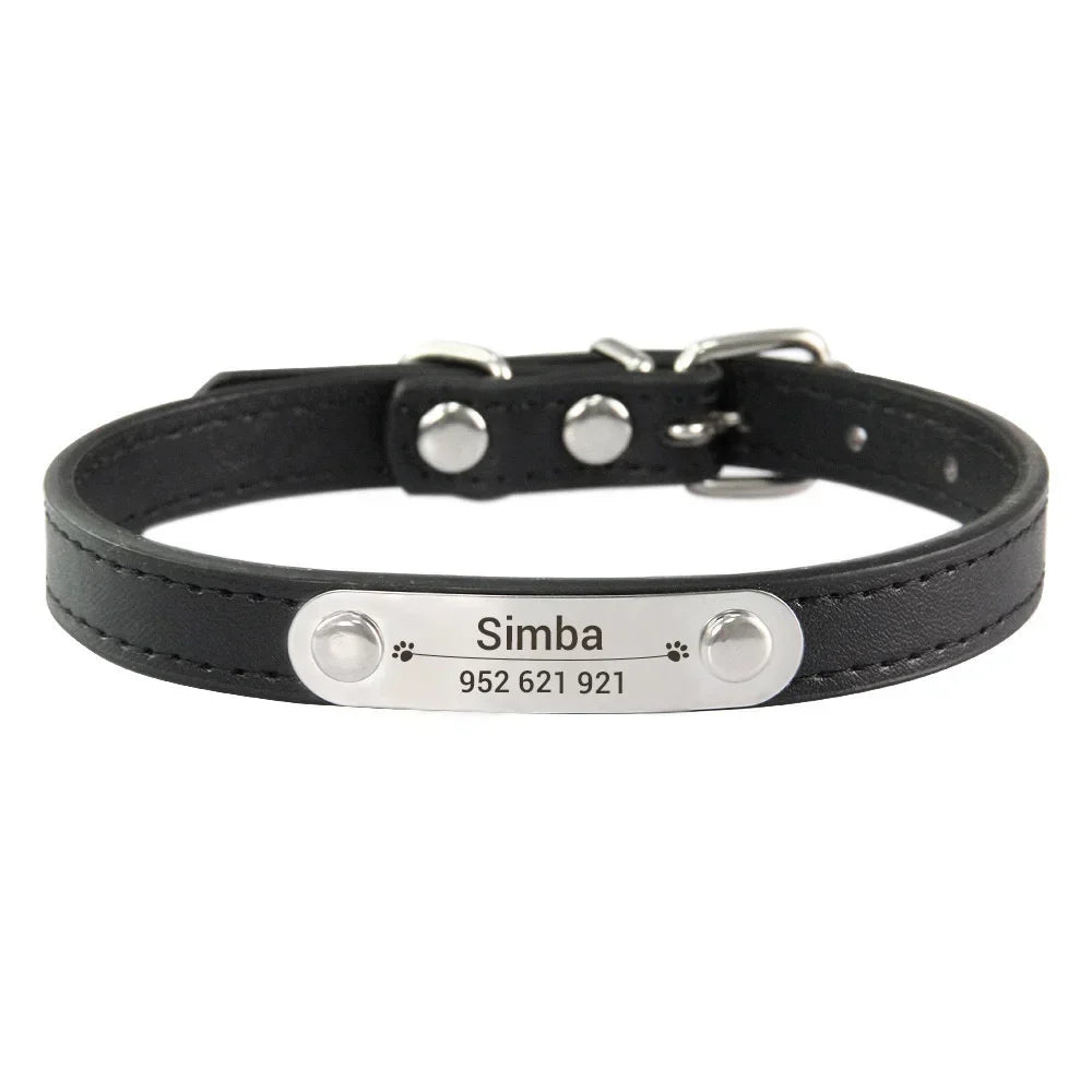 Collier de chien personnalisé avec nom sculpté, ID, Anti-perte, solide, en cuir PU, pour petits, moyens et grands chiens, chiot, chat