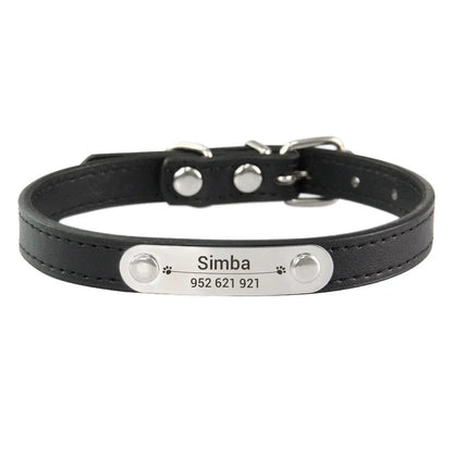 Collier de chien personnalisé avec nom sculpté, ID, Anti-perte, solide, en cuir PU, pour petits, moyens et grands chiens, chiot, chat