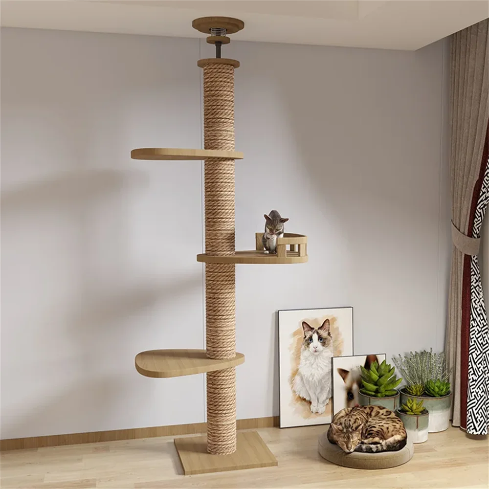 Arbre à chat ajustable du sol au plafond avec condo multi-niveaux, griffoir et hamac, best seller