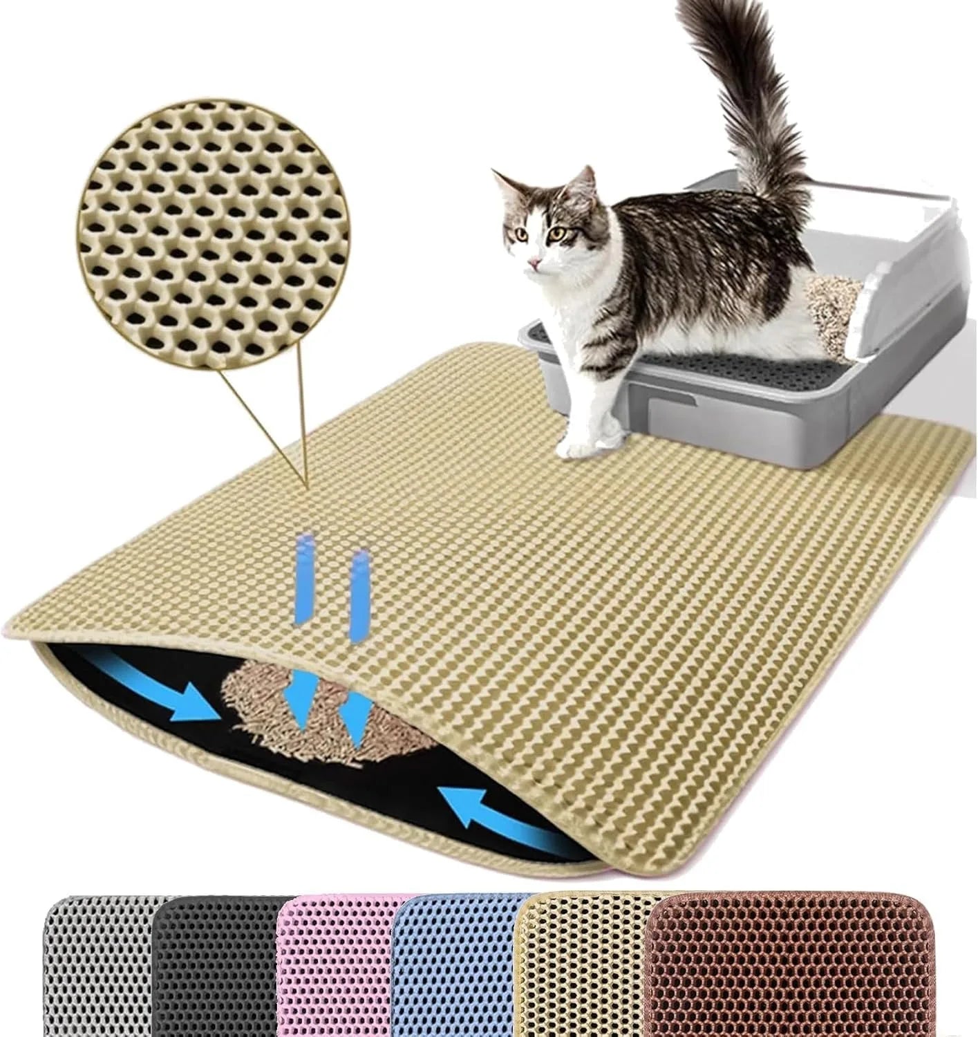 Tapis de Litière Double Couche pour Chat – Imperméable, Antidérapant et Facile à Nettoyer