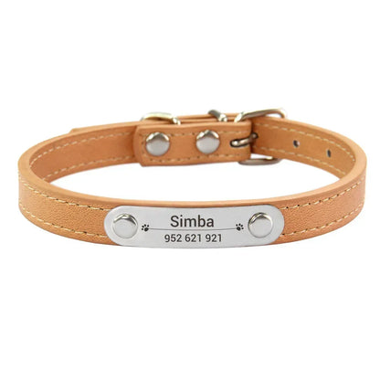 Collier de chien personnalisé avec nom sculpté, ID, Anti-perte, solide, en cuir PU, pour petits, moyens et grands chiens, chiot, chat