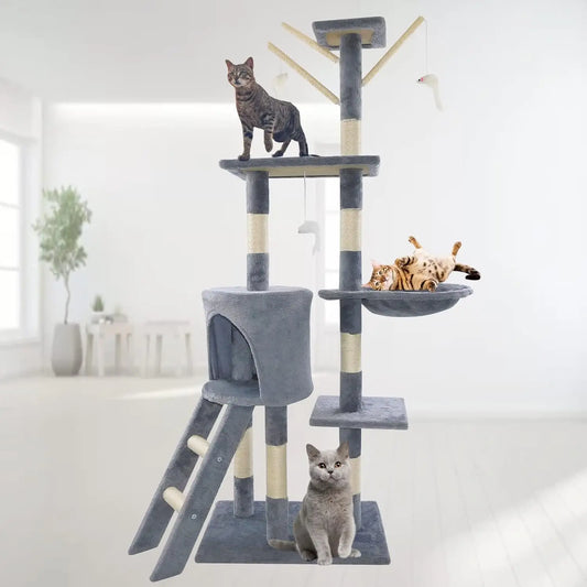 Paws & Loves CatCastle Pro – Arbre à Chat 140 cm avec Griffoirs, Plateformes et Centre d’Activités