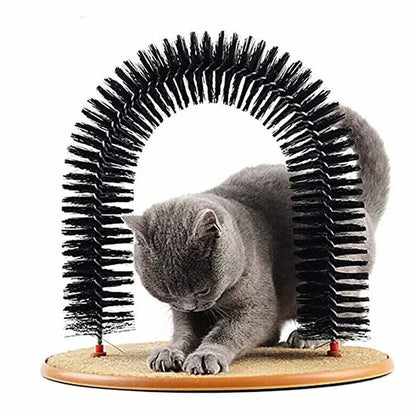 Jouet de toilettage auto-grooming pour chat avec arche de massage et tapis à gratter