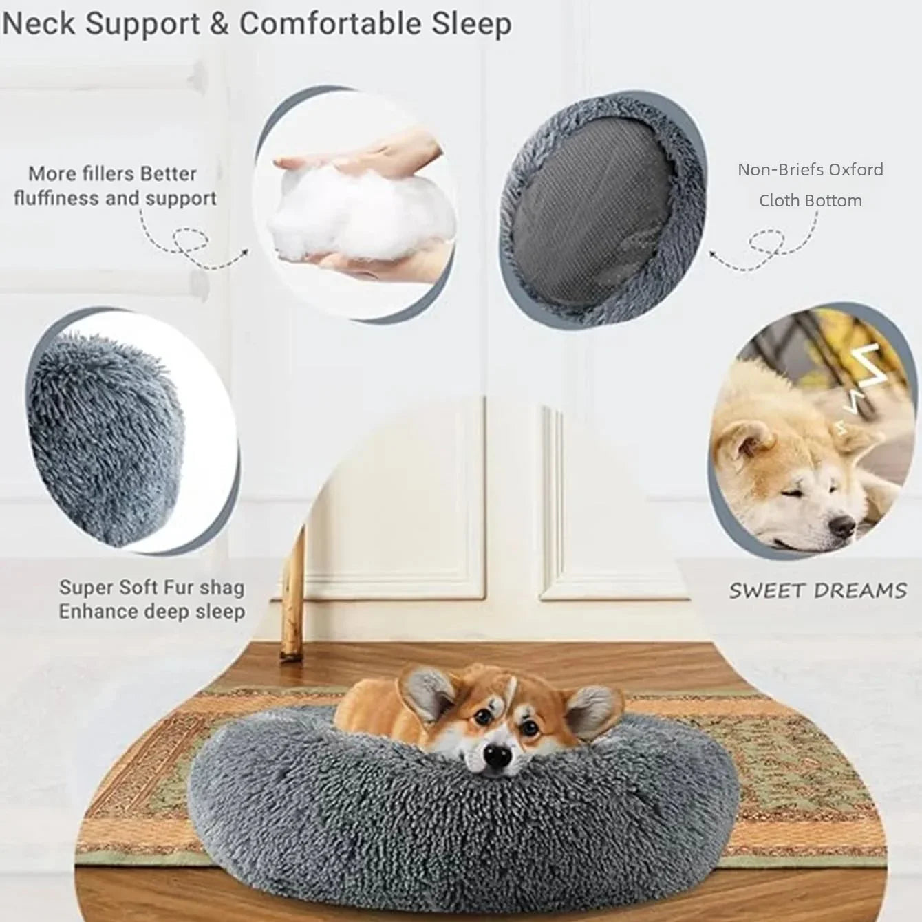 Lit Rond Ultra Doux pour Chien et Chat – Coussin Moelleux et Chaleureux