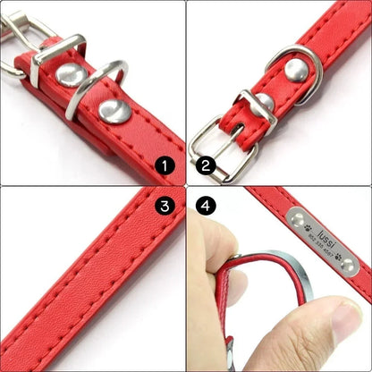 Collier de chien personnalisé avec nom sculpté, ID, Anti-perte, solide, en cuir PU, pour petits, moyens et grands chiens, chiot, chat
