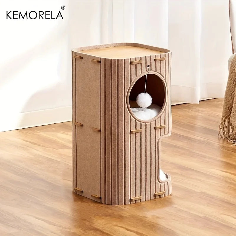 Arbre à chat 3D en forme d'arbre avec condo spacieux, griffoirs et jouets suspendus