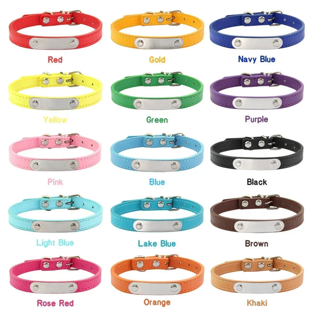 Collier de chien personnalisé avec nom sculpté, ID, Anti-perte, solide, en cuir PU, pour petits, moyens et grands chiens, chiot, chat