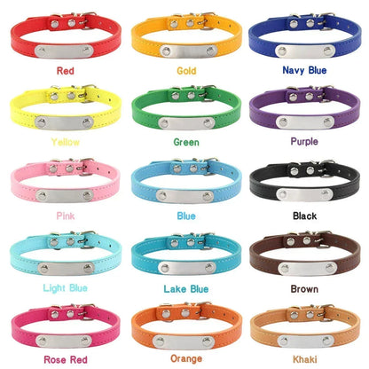 Collier de chien personnalisé avec nom sculpté, ID, Anti-perte, solide, en cuir PU, pour petits, moyens et grands chiens, chiot, chat