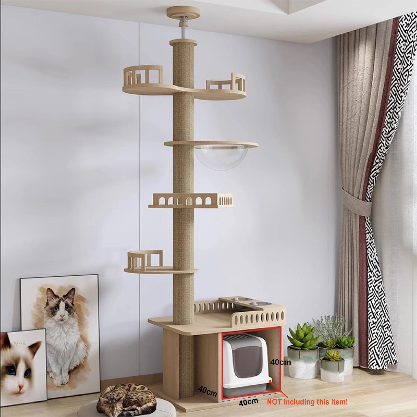 Arbre à chat ajustable du sol au plafond avec condo multi-niveaux, griffoir et hamac, best seller