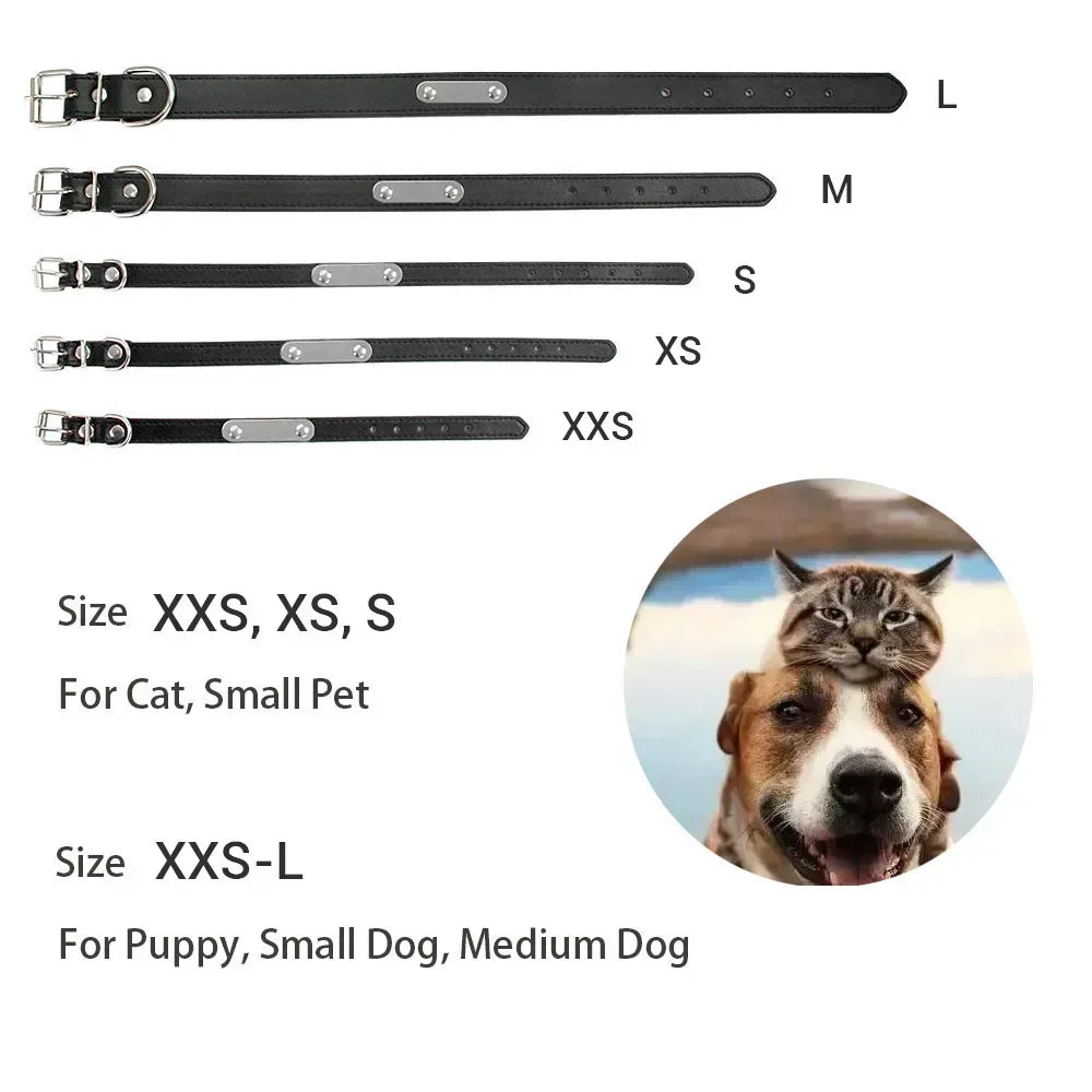 Collier de chien personnalisé avec nom sculpté, ID, Anti-perte, solide, en cuir PU, pour petits, moyens et grands chiens, chiot, chat