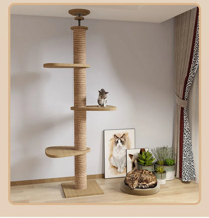Arbre à chat ajustable du sol au plafond avec condo multi-niveaux, griffoir et hamac, best seller