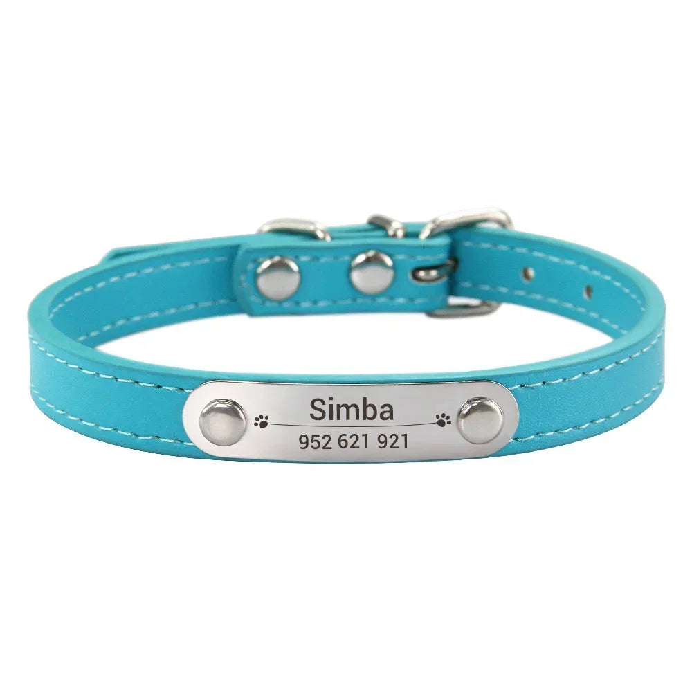 Collier de chien personnalisé avec nom sculpté, ID, Anti-perte, solide, en cuir PU, pour petits, moyens et grands chiens, chiot, chat