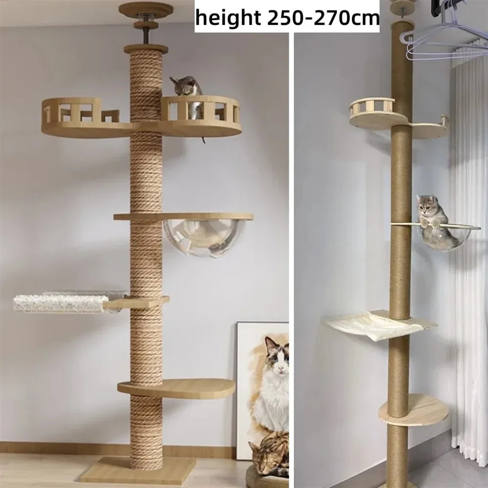 Arbre à chat ajustable du sol au plafond avec condo multi-niveaux, griffoir et hamac, best seller