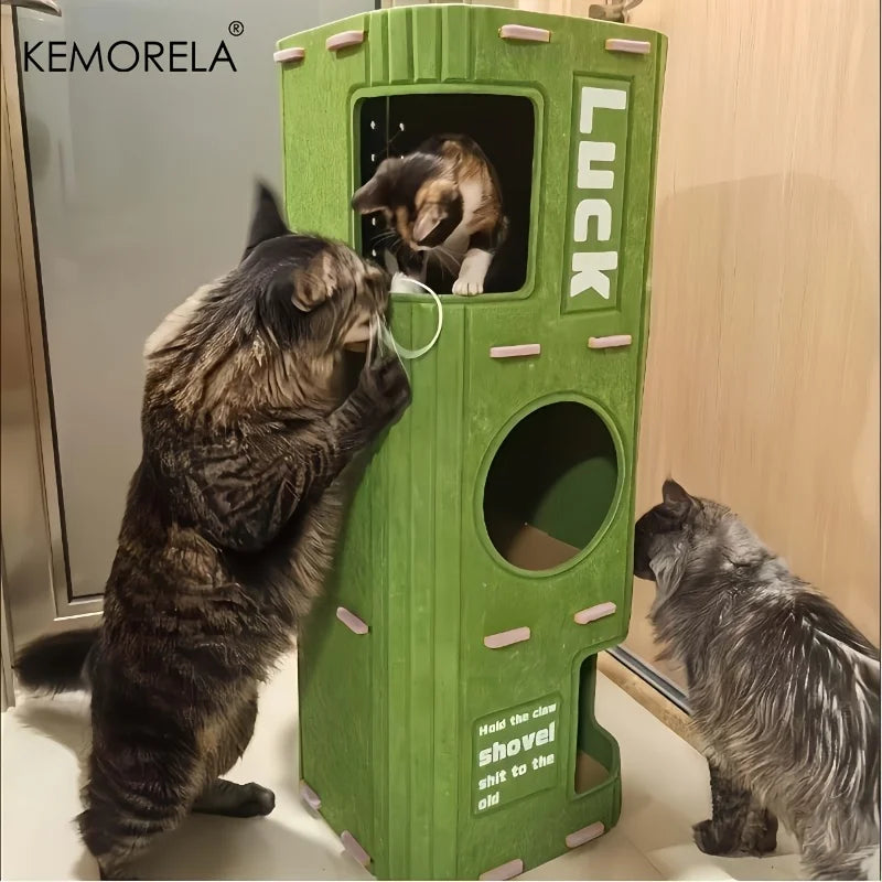 Arbre à chat 3D en forme d'arbre avec condo spacieux, griffoirs et jouets suspendus