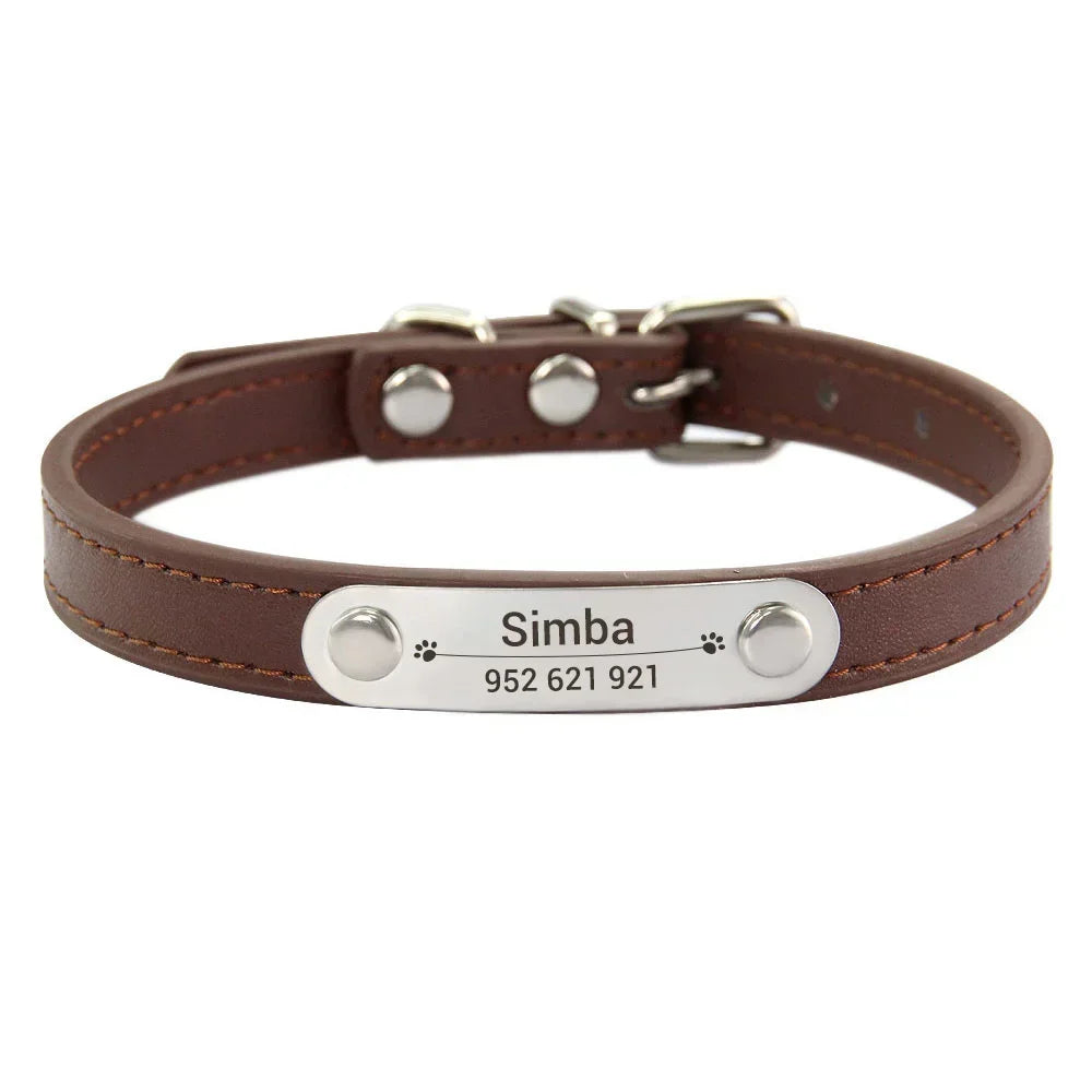 Collier de chien personnalisé avec nom sculpté, ID, Anti-perte, solide, en cuir PU, pour petits, moyens et grands chiens, chiot, chat
