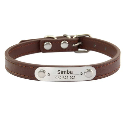 Collier de chien personnalisé avec nom sculpté, ID, Anti-perte, solide, en cuir PU, pour petits, moyens et grands chiens, chiot, chat