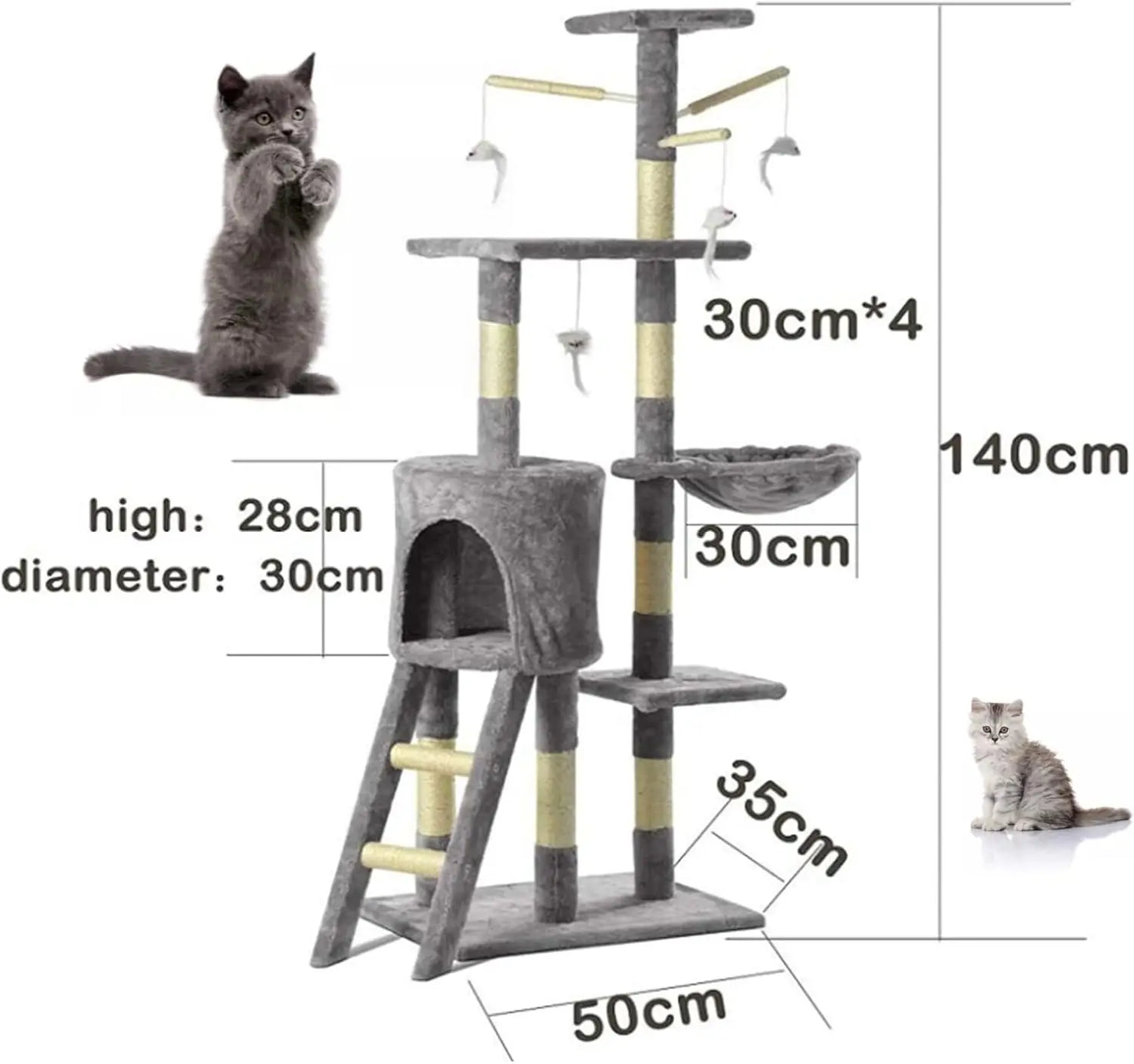 Paws & Loves™ CatCastle Pro – Arbre à Chat 140 cm avec Griffoirs, Plateformes et Centre d’Activités