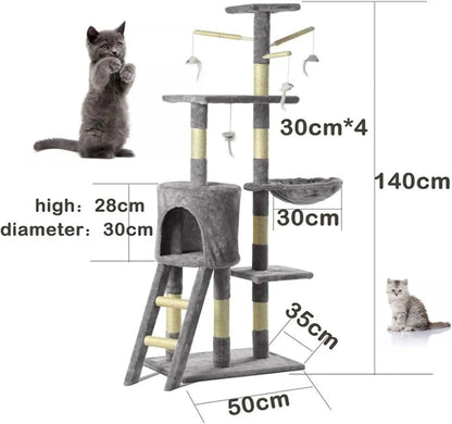 Paws & Loves™ CatCastle Pro – Arbre à Chat 140 cm avec Griffoirs, Plateformes et Centre d’Activités