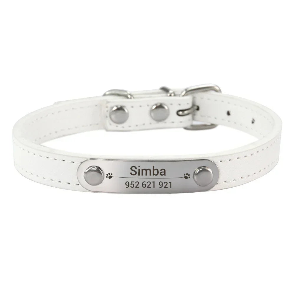 Collier de chien personnalisé avec nom sculpté, ID, Anti-perte, solide, en cuir PU, pour petits, moyens et grands chiens, chiot, chat
