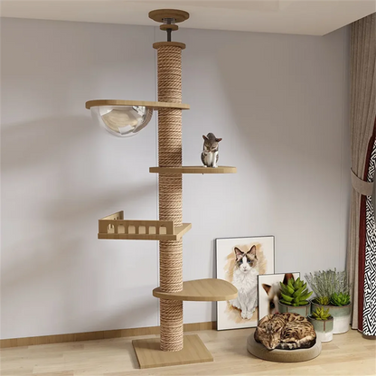 Arbre à chat ajustable du sol au plafond avec condo multi-niveaux, griffoir et hamac, best seller