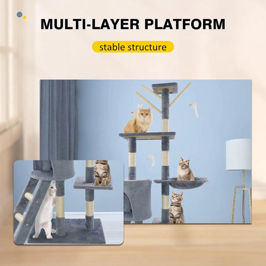 Paws & Loves CatCastle Pro – Arbre à Chat 140 cm avec Griffoirs, Plateformes et Centre d’Activités