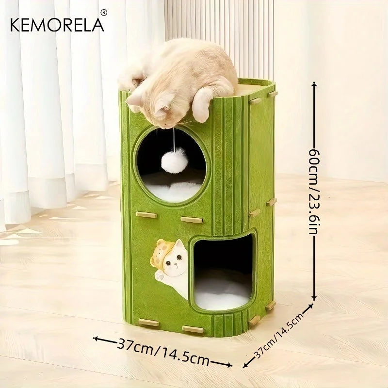 Arbre à chat 3D en forme d'arbre avec condo spacieux, griffoirs et jouets suspendus