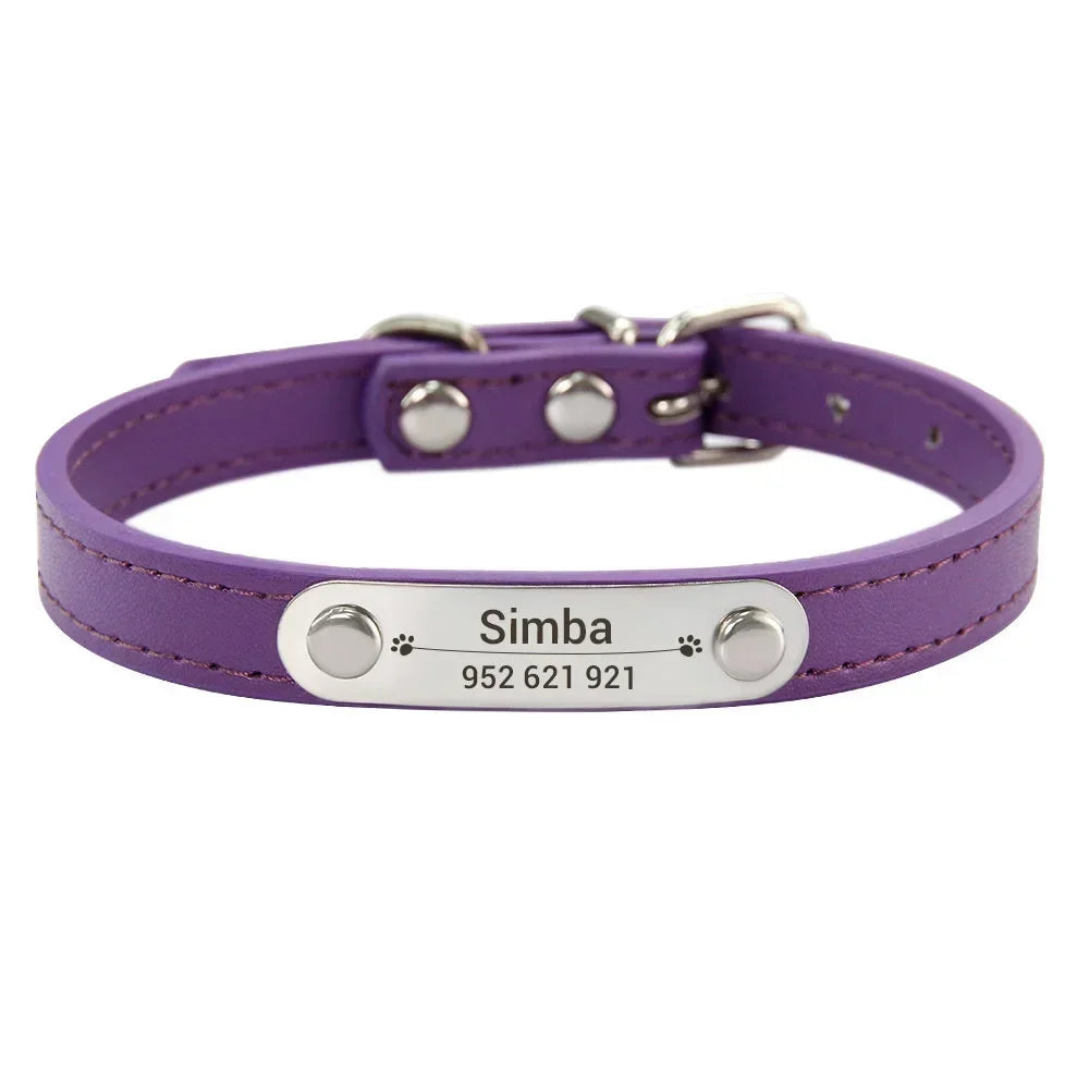 Collier de chien personnalisé avec nom sculpté, ID, Anti-perte, solide, en cuir PU, pour petits, moyens et grands chiens, chiot, chat