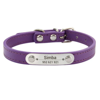 Collier de chien personnalisé avec nom sculpté, ID, Anti-perte, solide, en cuir PU, pour petits, moyens et grands chiens, chiot, chat