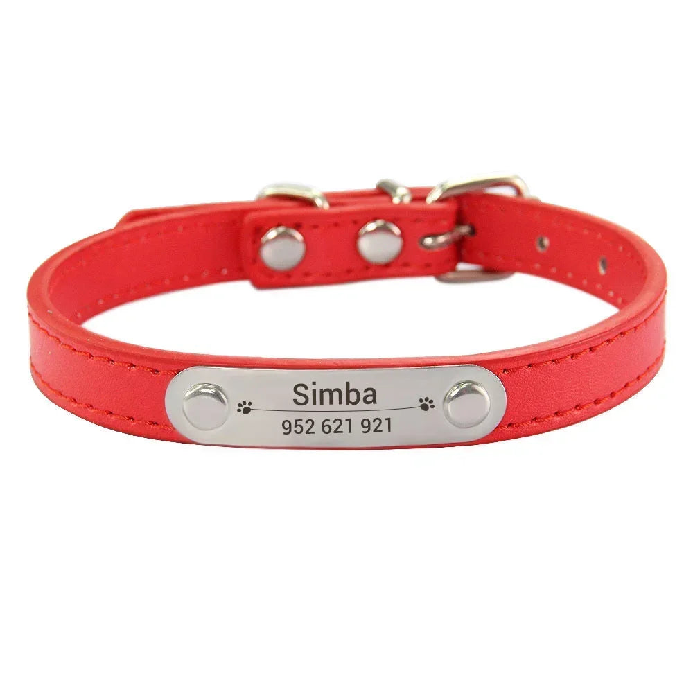 Collier de chien personnalisé avec nom sculpté, ID, Anti-perte, solide, en cuir PU, pour petits, moyens et grands chiens, chiot, chat