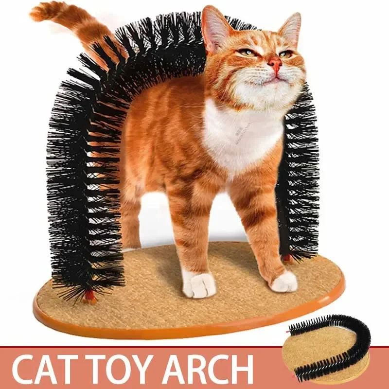 Jouet de toilettage auto-grooming pour chat avec arche de massage et tapis à gratter