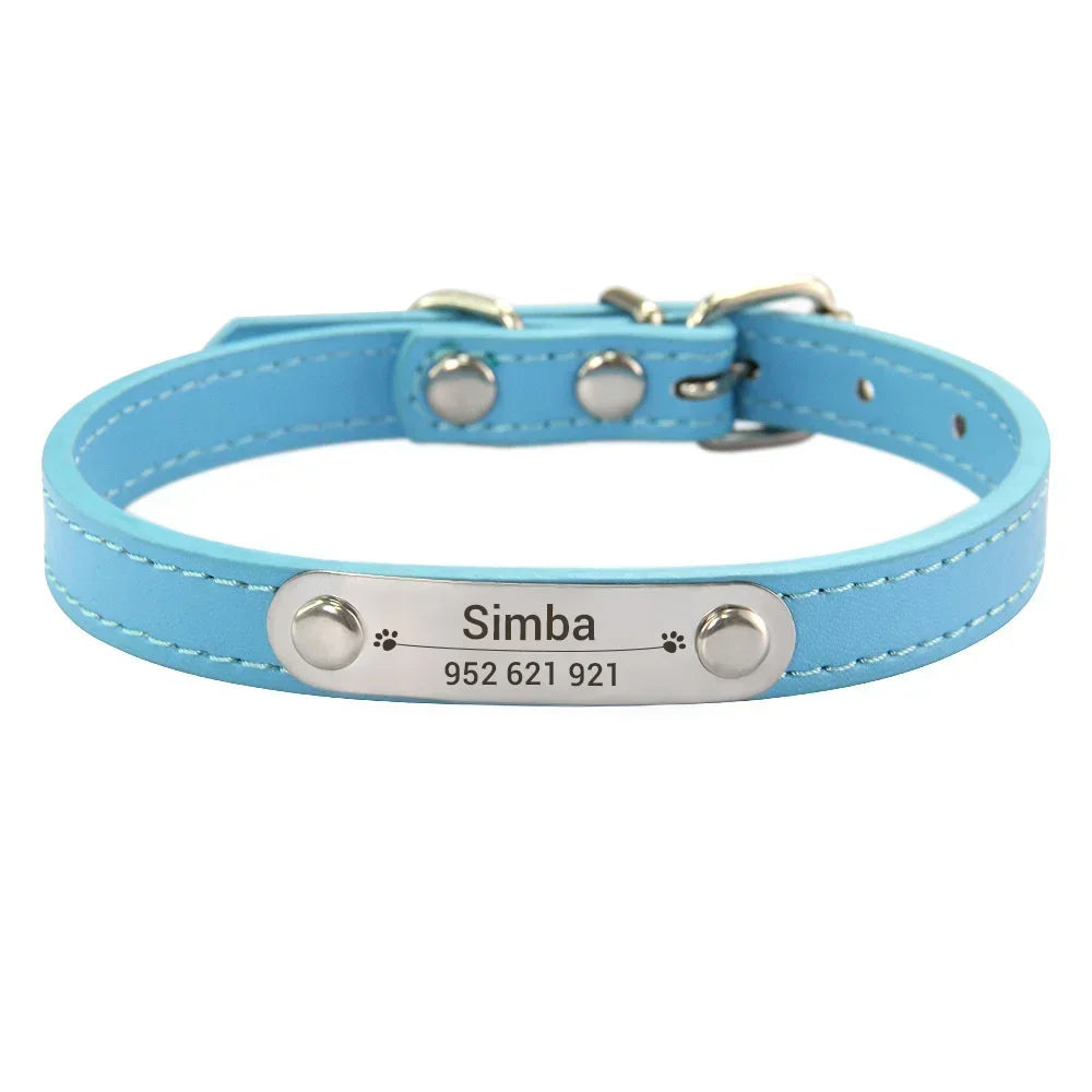 Collier de chien personnalisé avec nom sculpté, ID, Anti-perte, solide, en cuir PU, pour petits, moyens et grands chiens, chiot, chat